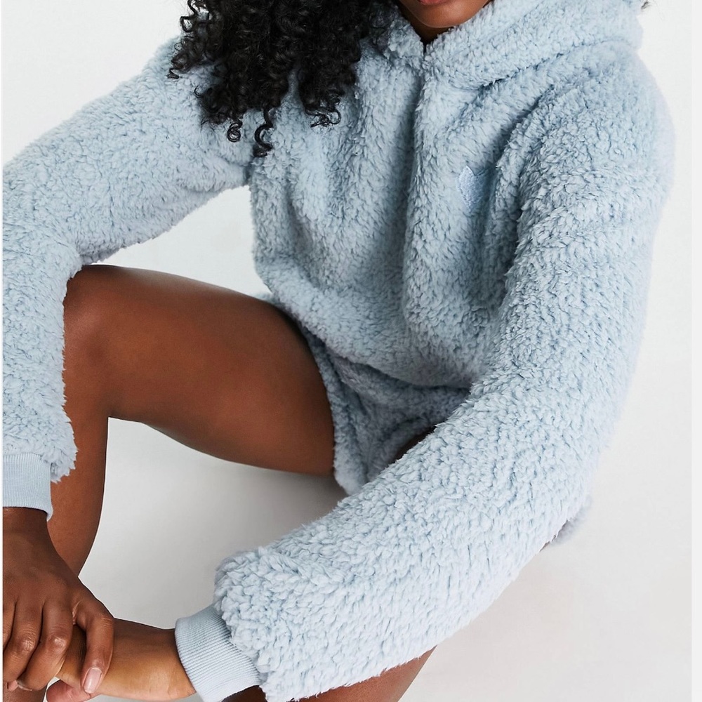 ASOS fleece lounge set in pale blue borg